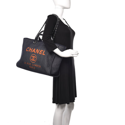 Chanel Canvas Large Deauville Tote Blue Orange 2 of 9