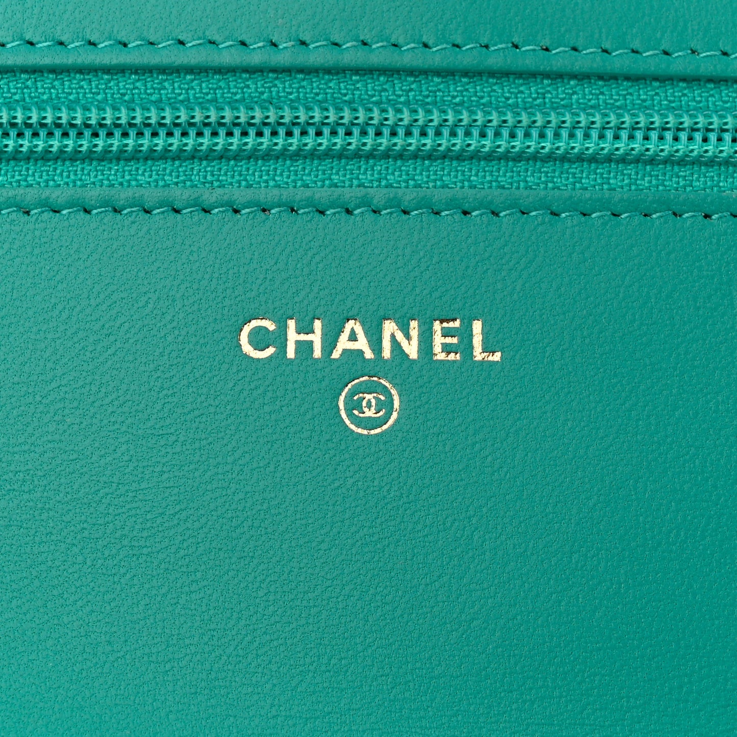 Lambskin Chevron Quilted Wallet On Chain WOC Turquoise