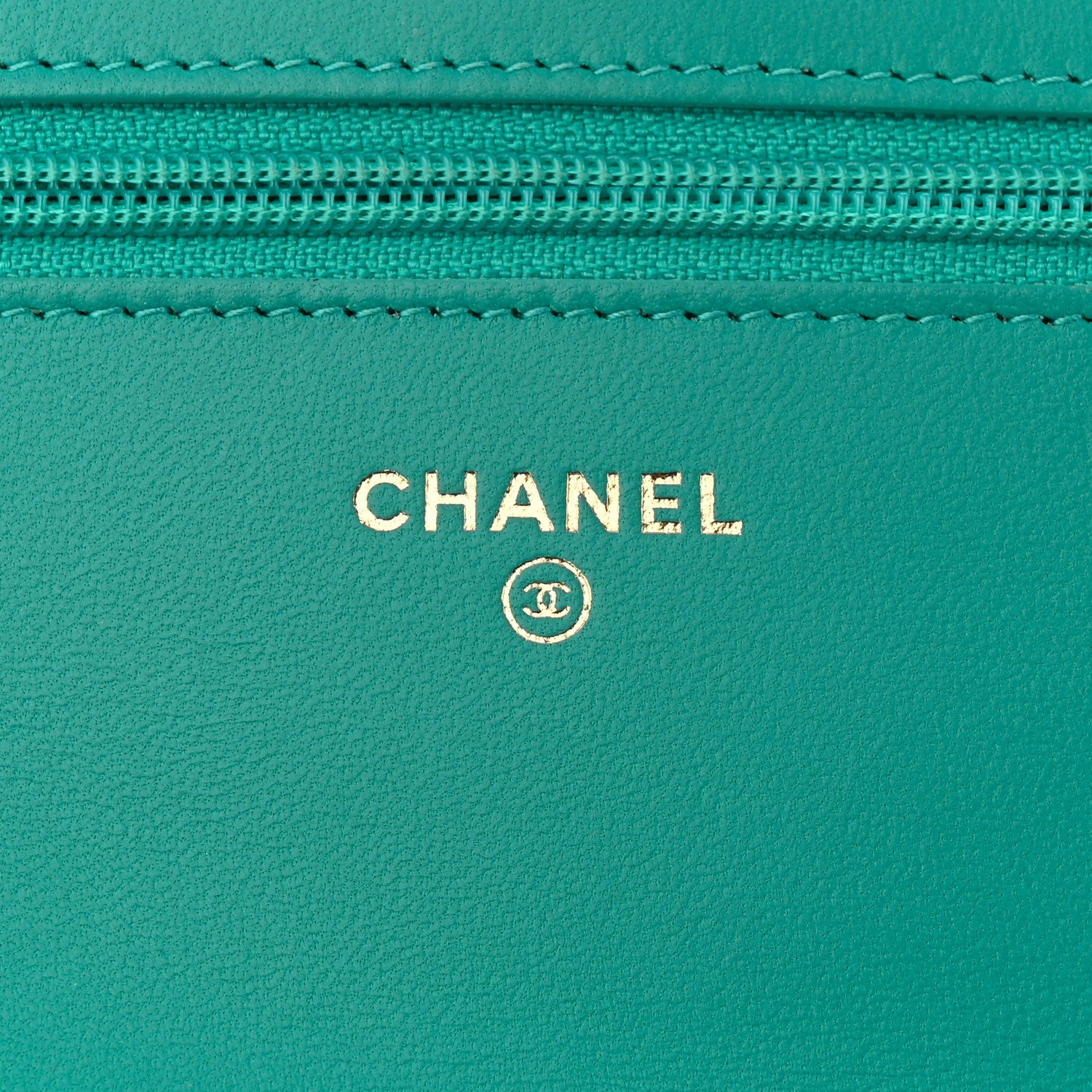 Chanel Lambskin Chevron Quilted Wallet On Chain WOC Turquoise 6 of 10