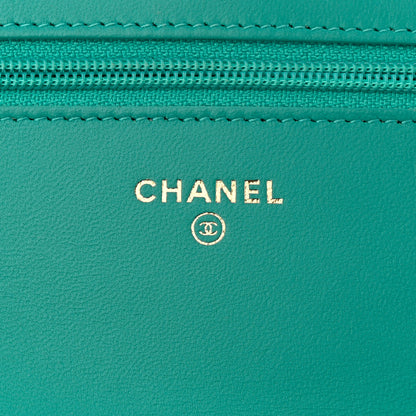 Chanel Lambskin Chevron Quilted Wallet On Chain WOC Turquoise 6 of 10