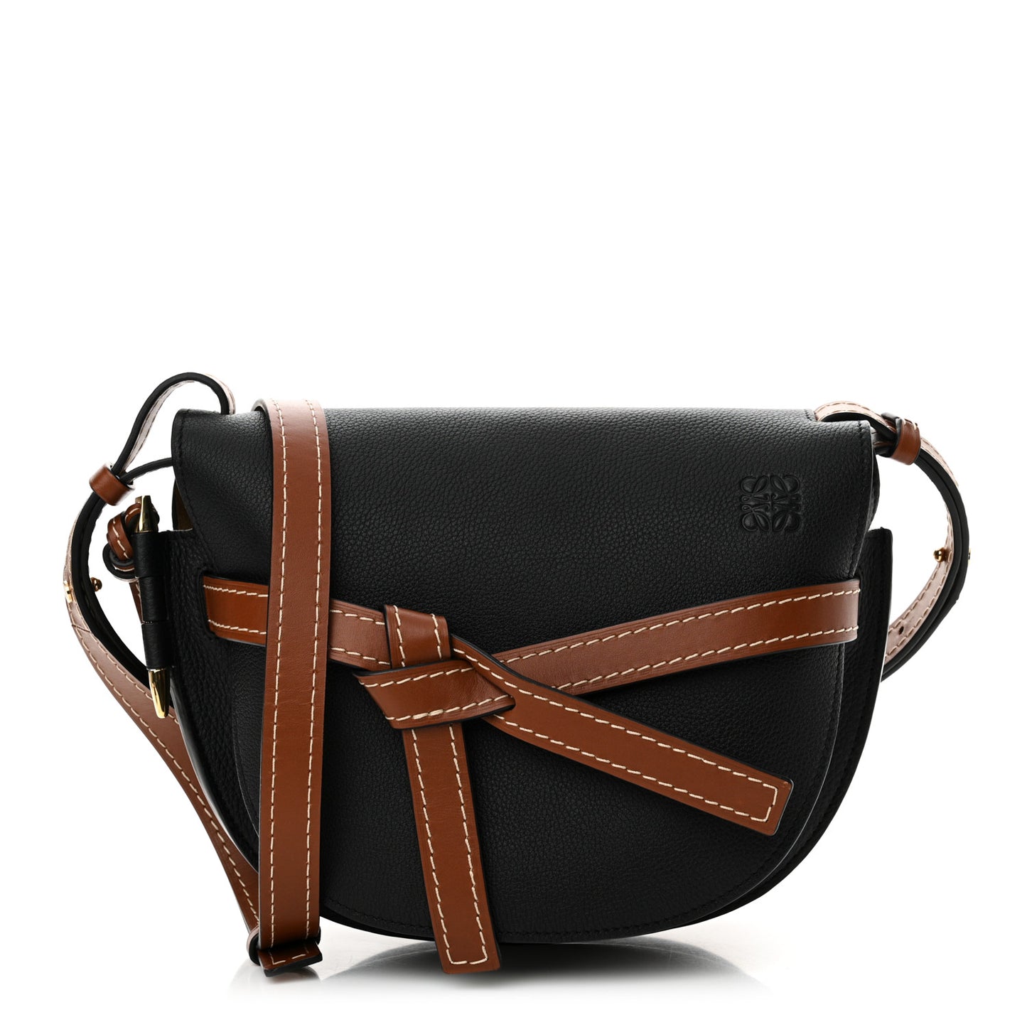 Grained Calfskin Small Gate Crossbody Bag Pecan Black