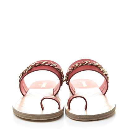 Chanel Calfskin Chain CC Sandals 38 Red 2 of 8