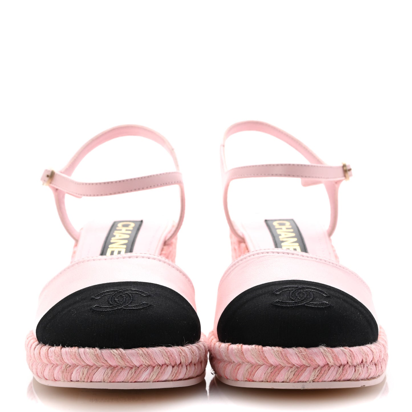 Lambskin Grosgrain CC Espadrilles Wedges 38 Pink Black