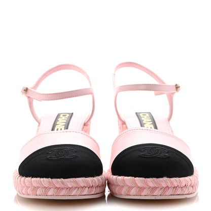 Chanel Lambskin Grosgrain CC Espadrilles Wedges 38 Pink Black 3 of 11