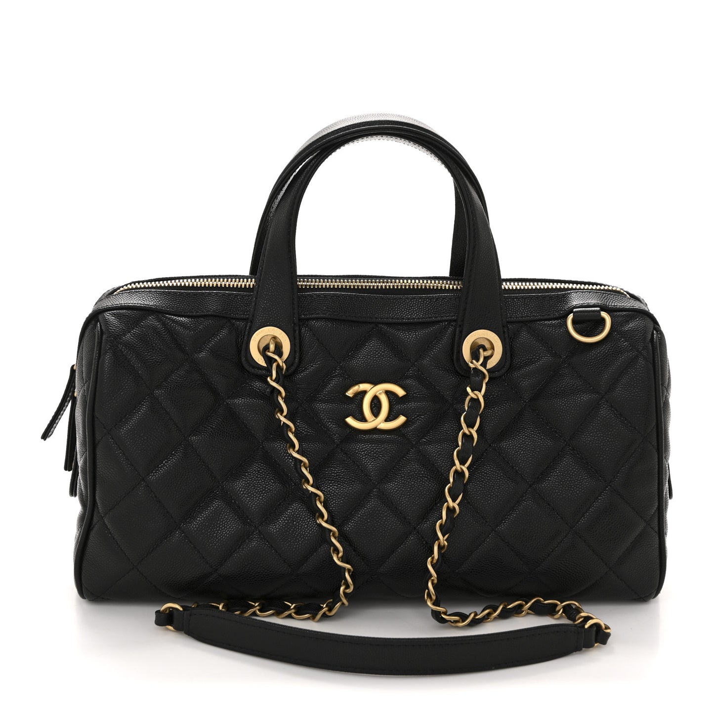 Caviar Quilted Large Bowling Bag Black