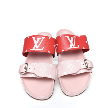 Louis Vuitton Monogram Giant Bom Dia Flat Mule Sandals 37.5 Rouge Rose 5 of 9