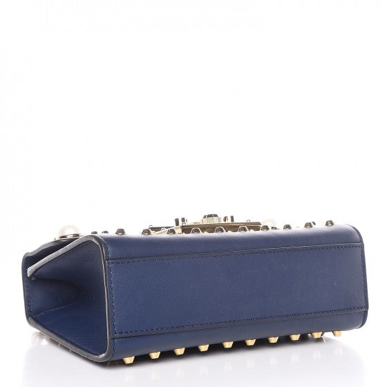 Calfskin Studded Small Padlock Shoulder Bag Blue Agata