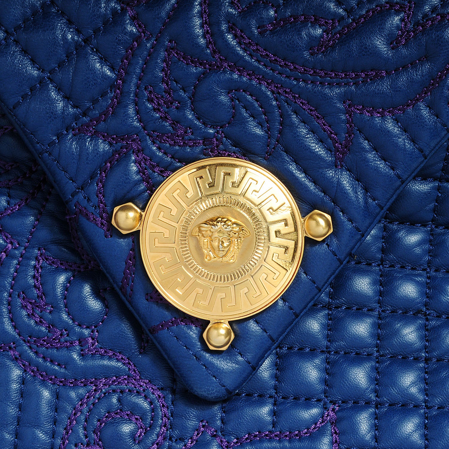 Versace Leather Quilted Vanitas Bag Midnight Blue 7 of 7