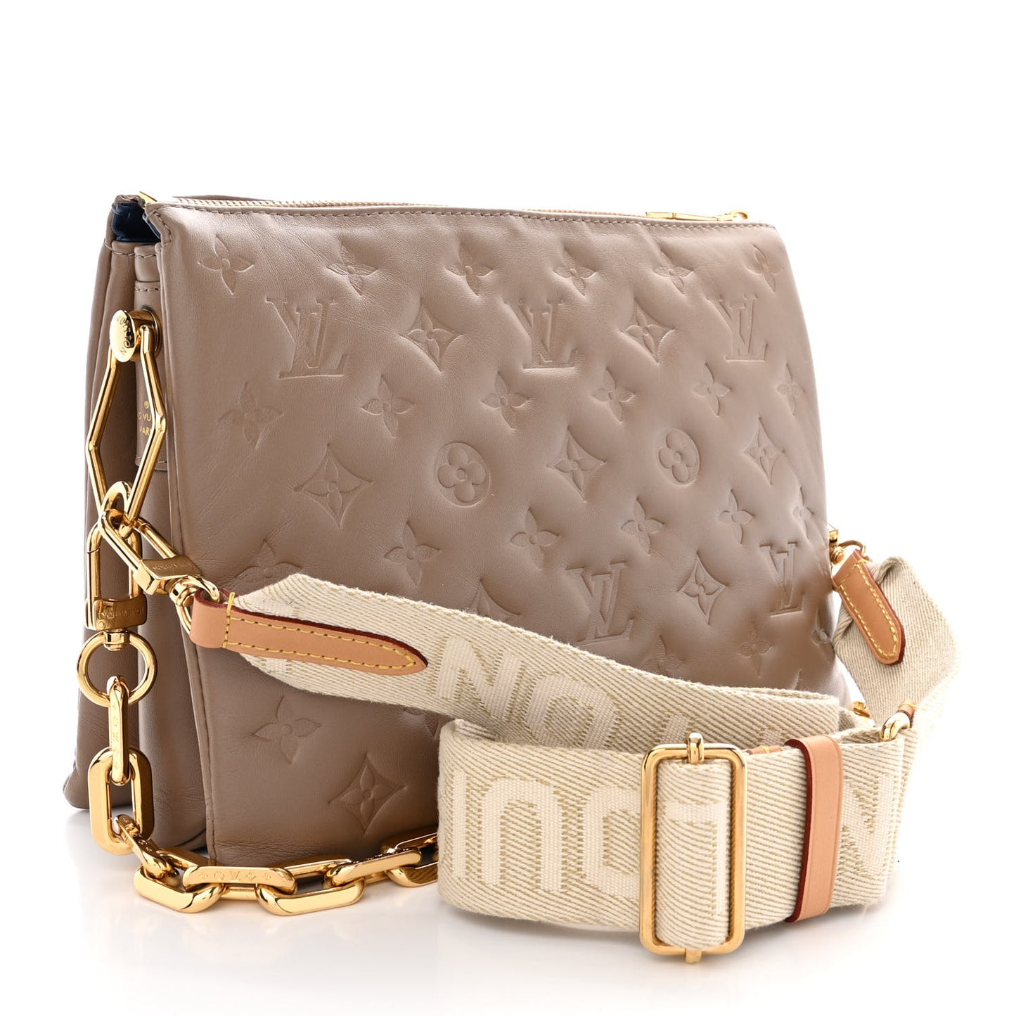 Lambskin Embossed Monogram Coussin PM Taupe