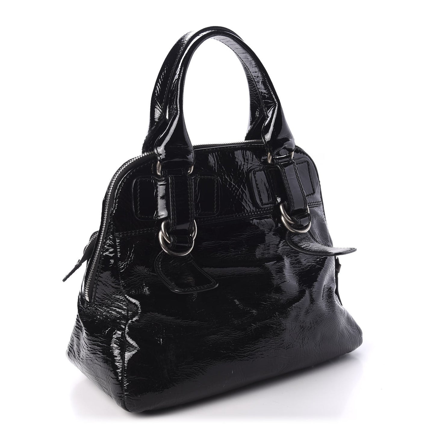 Patent Calfskin Quilted Large Bay Tote Black
