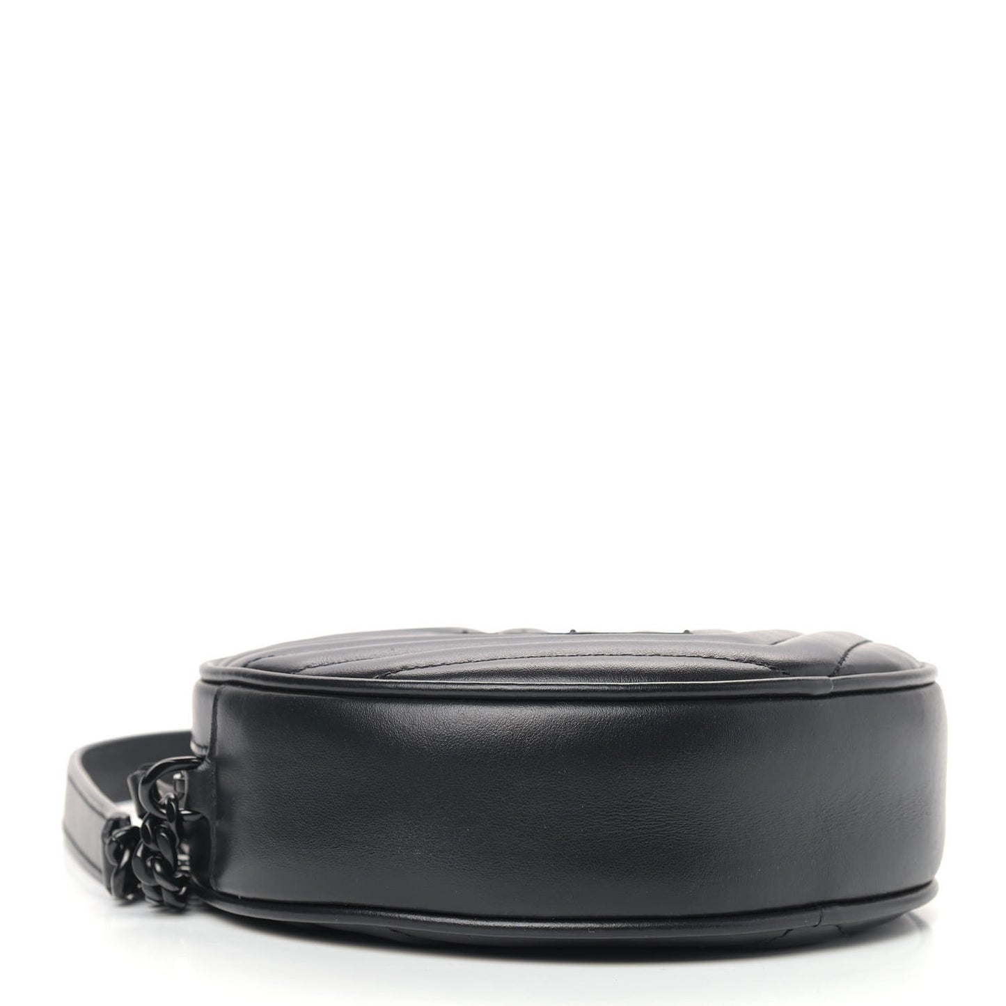 Calfskin Matelasse Chevron Round Vinyle Camera Bag Black