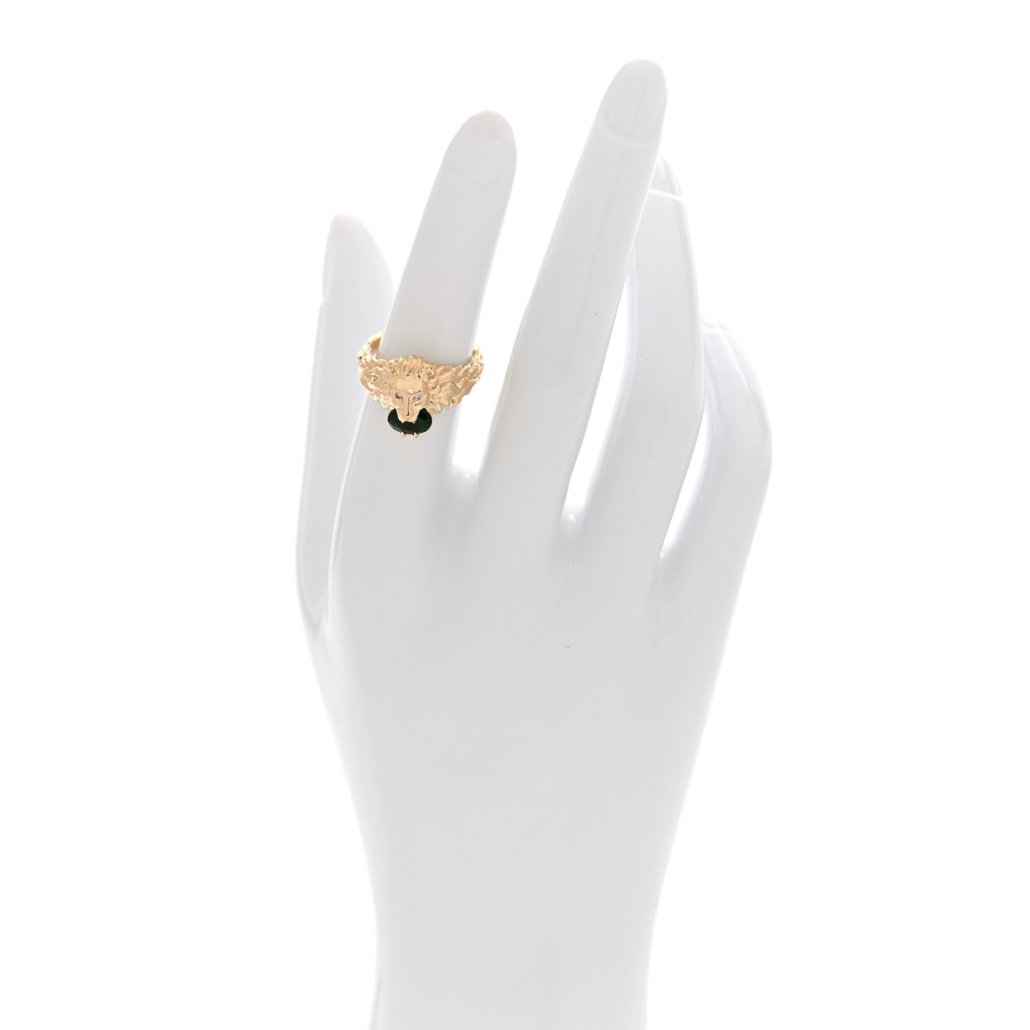Gucci 18K Yellow Gold Diamond Chrome Diopside Lion Head Ring 52 6 2 of 4