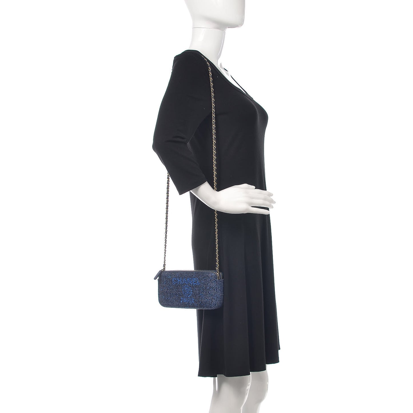 Canvas Small Deauville Clutch With Chain Blue