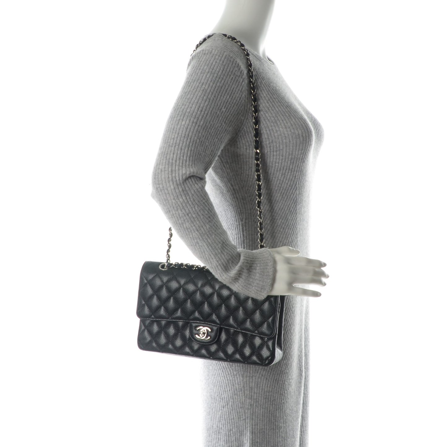 Caviar Quilted Medium Double Flap Black