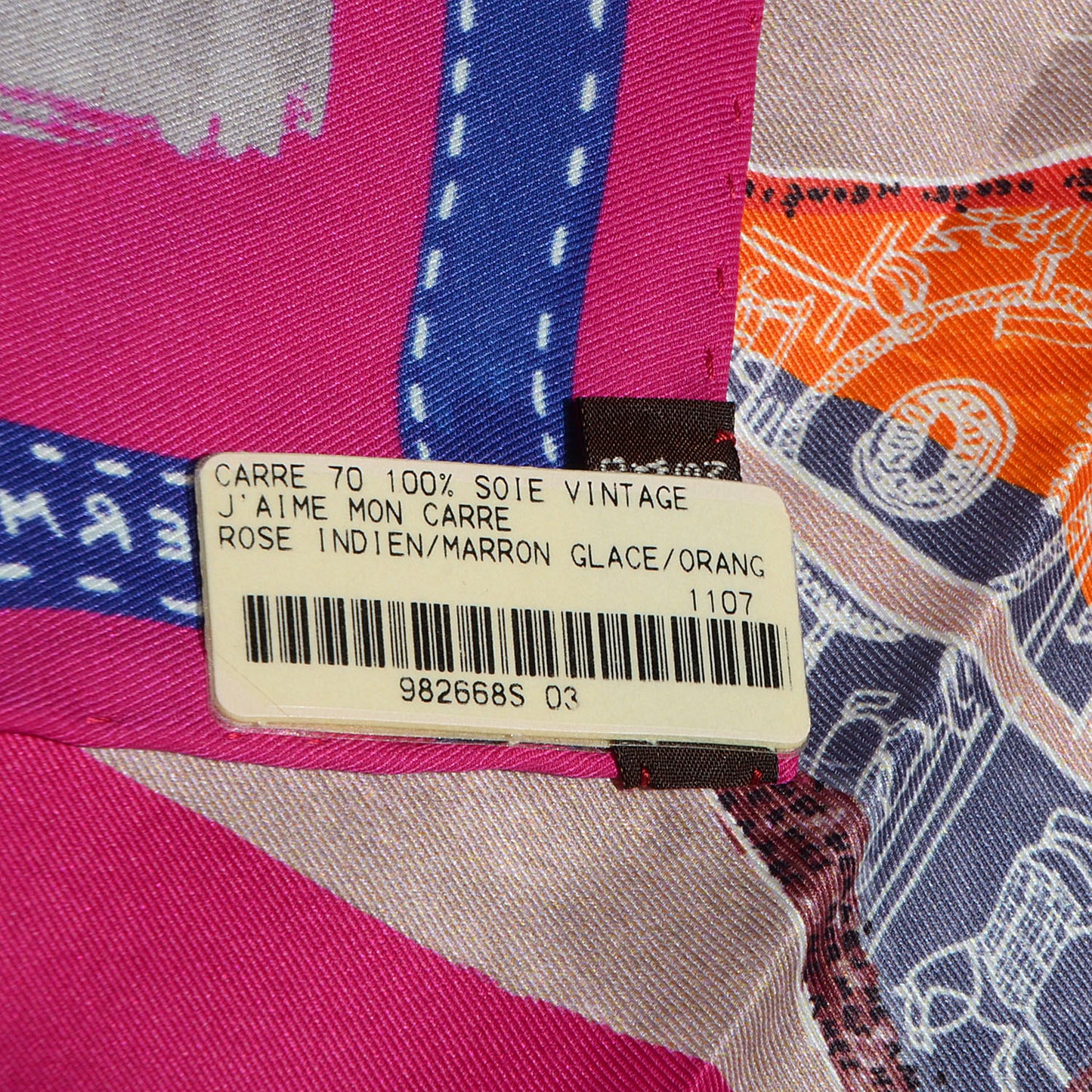 Silk J'aime Mon Carre Scarf 70 Rose Indien Marron Glace Orange