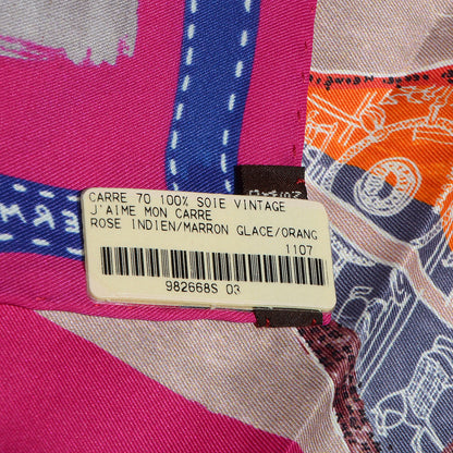 Hermes Silk J'aime Mon Carre Scarf 70 Rose Indien Marron Glace Orange 4 of 5