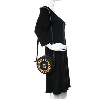 Versace Calfskin Mini La Medusa Chain Round Crossbody Bag Black 2 of 12