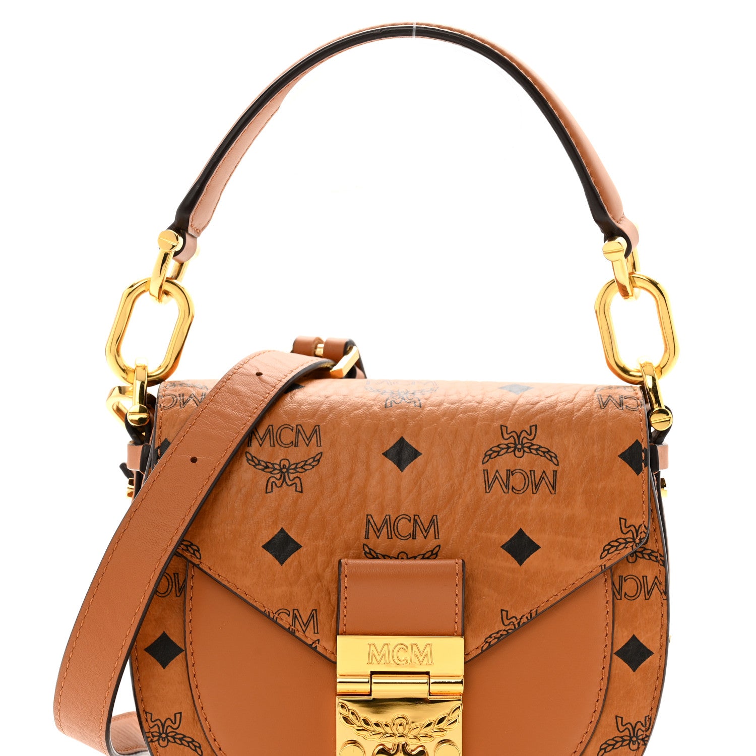 MCM Visetos Small Patricia Saddle Bag Cognac 1689183 – FASHIONPHILE