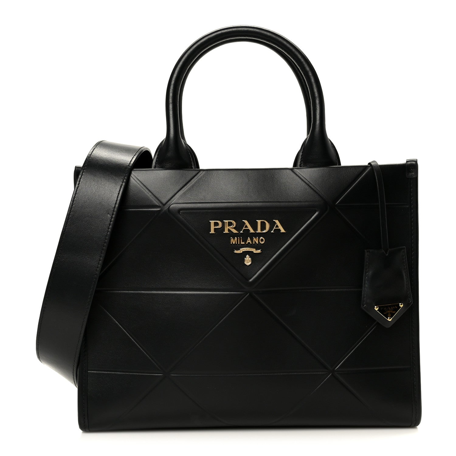 Prada Soft Calfskin Triangolo Symbole Embossed Small Tote Black 1 of 10