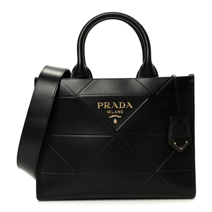 Prada Soft Calfskin Triangolo Symbole Embossed Small Tote Black 1 of 10
