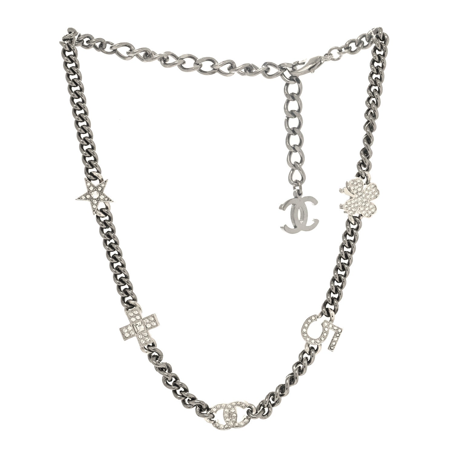 Chanel Ruthenium Crystal Chain CC Lucky Charms Choker Silver 3 of 5