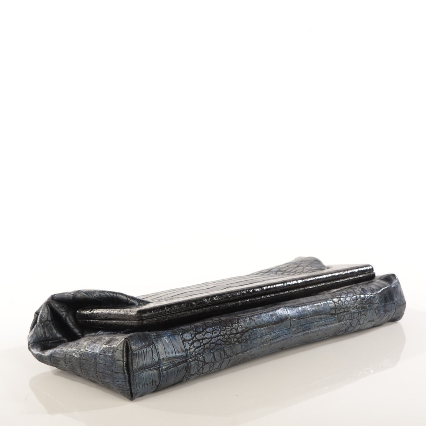 Metallic Crocodile Frame Flap Clutch Navy