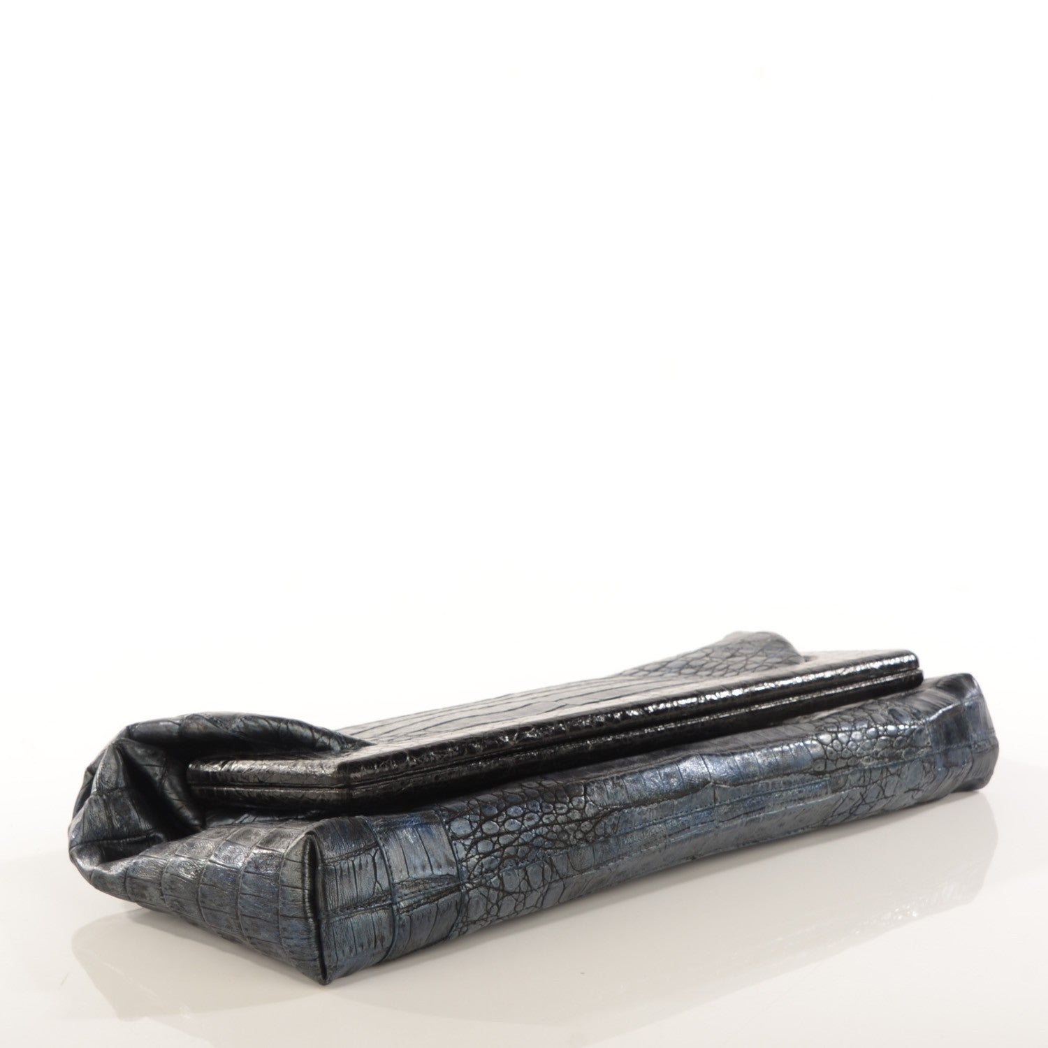 Nancy Gonzalez Metallic Crocodile Frame Flap Clutch Navy 4 of 7