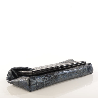 Nancy Gonzalez Metallic Crocodile Frame Flap Clutch Navy 4 of 7