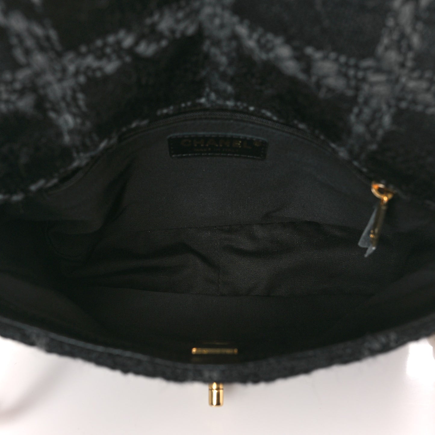 Wool Tweed Quilted Elegant Chain Flap Black Grey