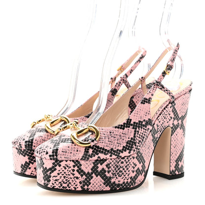 Gucci Calfskin Python Print Horsebit Platform 35/120mm Slingback Pumps 35 Wild Rose 4 of 9