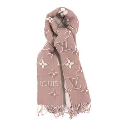 Louis Vuitton Wool Silk Logomania Essential Shine Scarf Pink 1 of 3