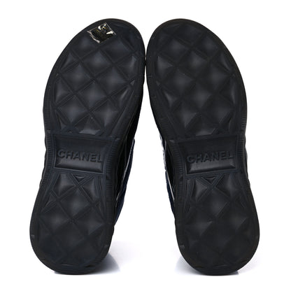 Chanel Fabric Calfskin Suede Womens CC Sneakers 37 Navy 1 of 13