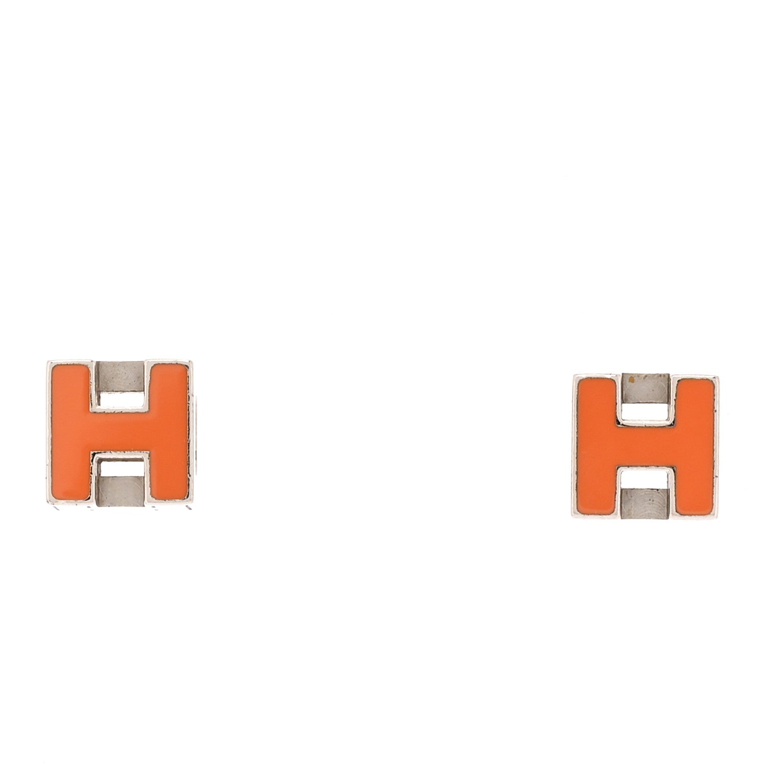 Hermes Palladium Lacquered Cage d'H Earrings Orange Sature 1 of 3