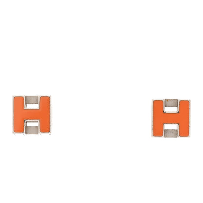 Hermes Palladium Lacquered Cage d'H Earrings Orange Sature 1 of 3