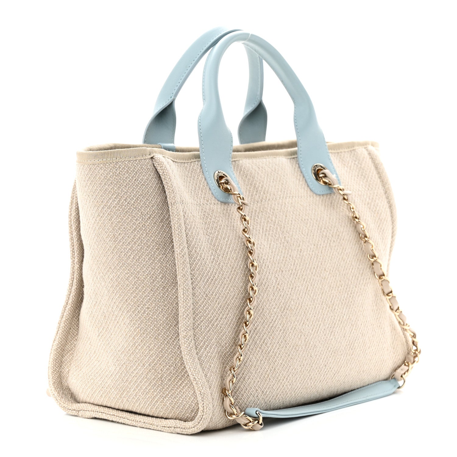 Chanel Mixed Fibers Calfskin Small Deauville Tote Grey Light Blue 4 of 12