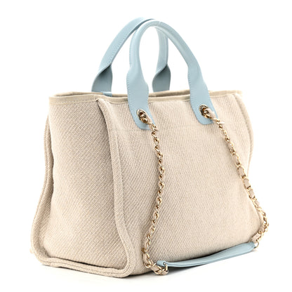 Chanel Mixed Fibers Calfskin Small Deauville Tote Grey Light Blue 4 of 12