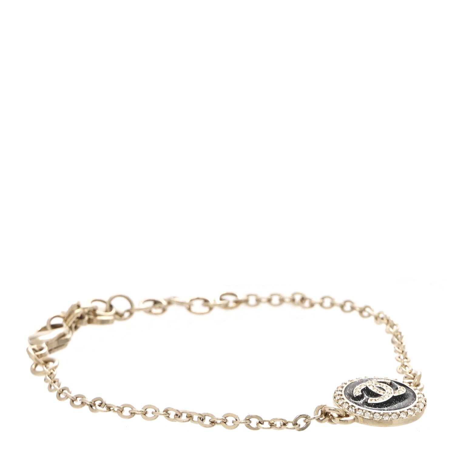 Chanel Metal Resin Crystal CC Bracelet Gold Black 1 of 5