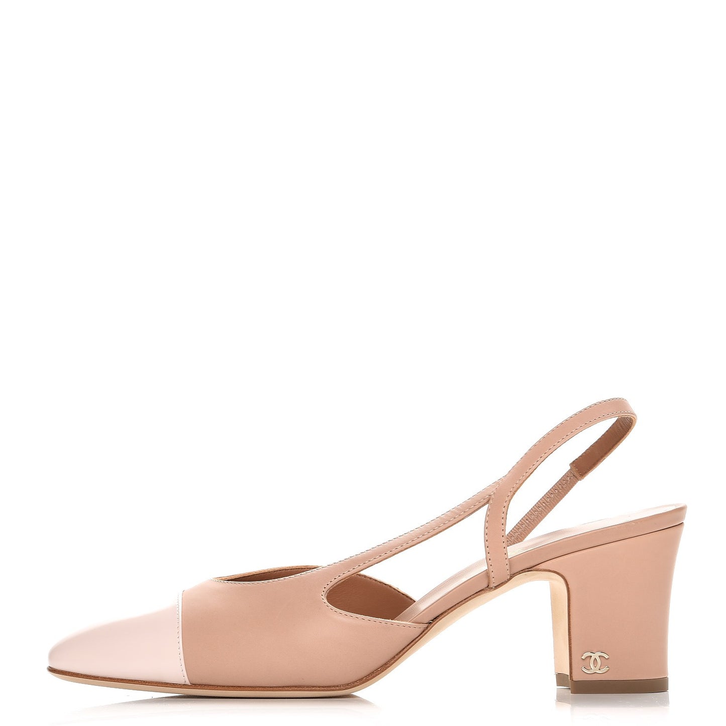 Calfskin Patent Cap Toe CC Slingback Sandals 39.5 Beige Pink