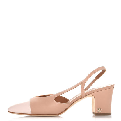 Chanel Calfskin Patent Cap Toe CC Slingback Sandals 39.5 Beige Pink 1 of 8