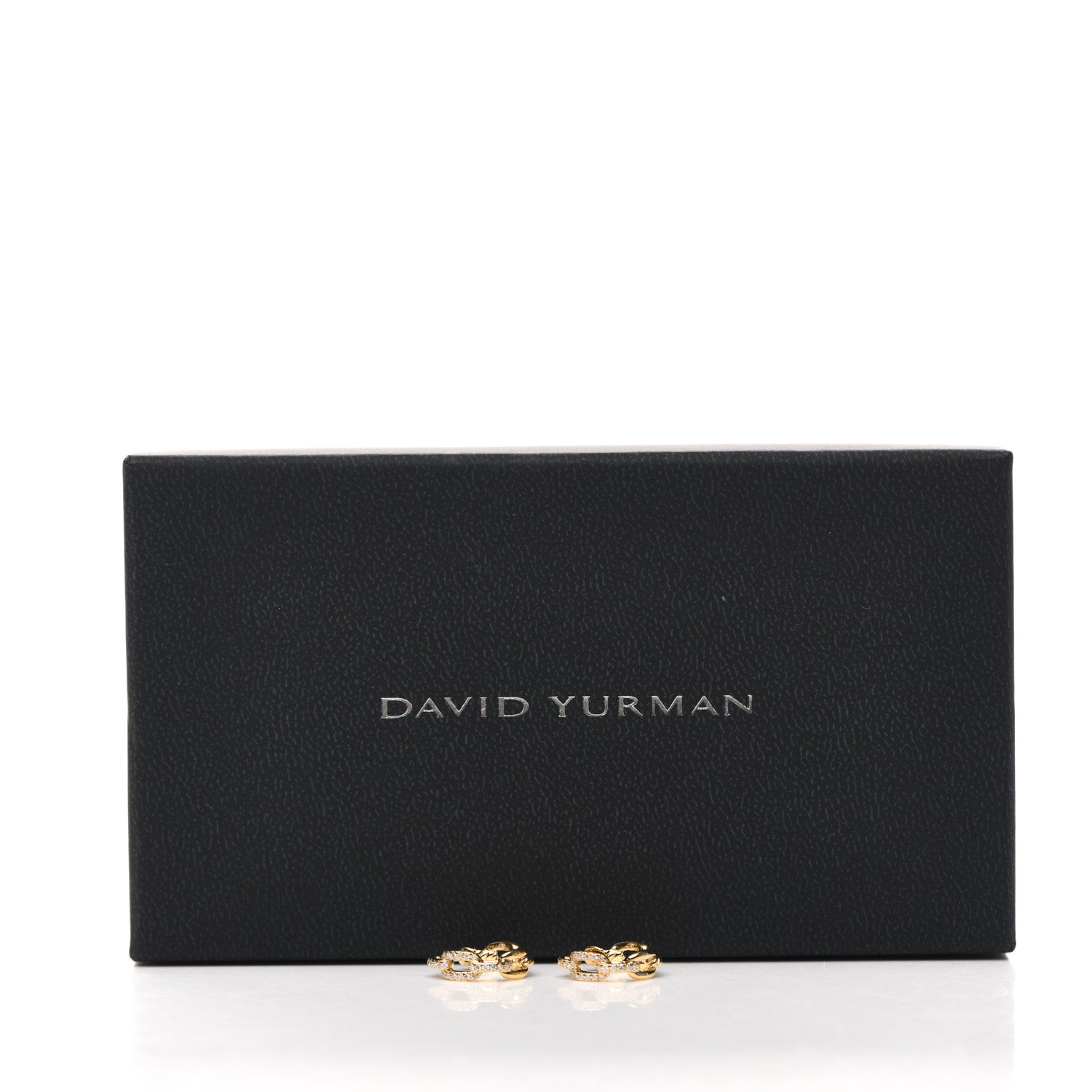 David Yurman 18K Yellow Gold Diamond Stax Chain Link Huggie Hoop Earrings 4 of 4