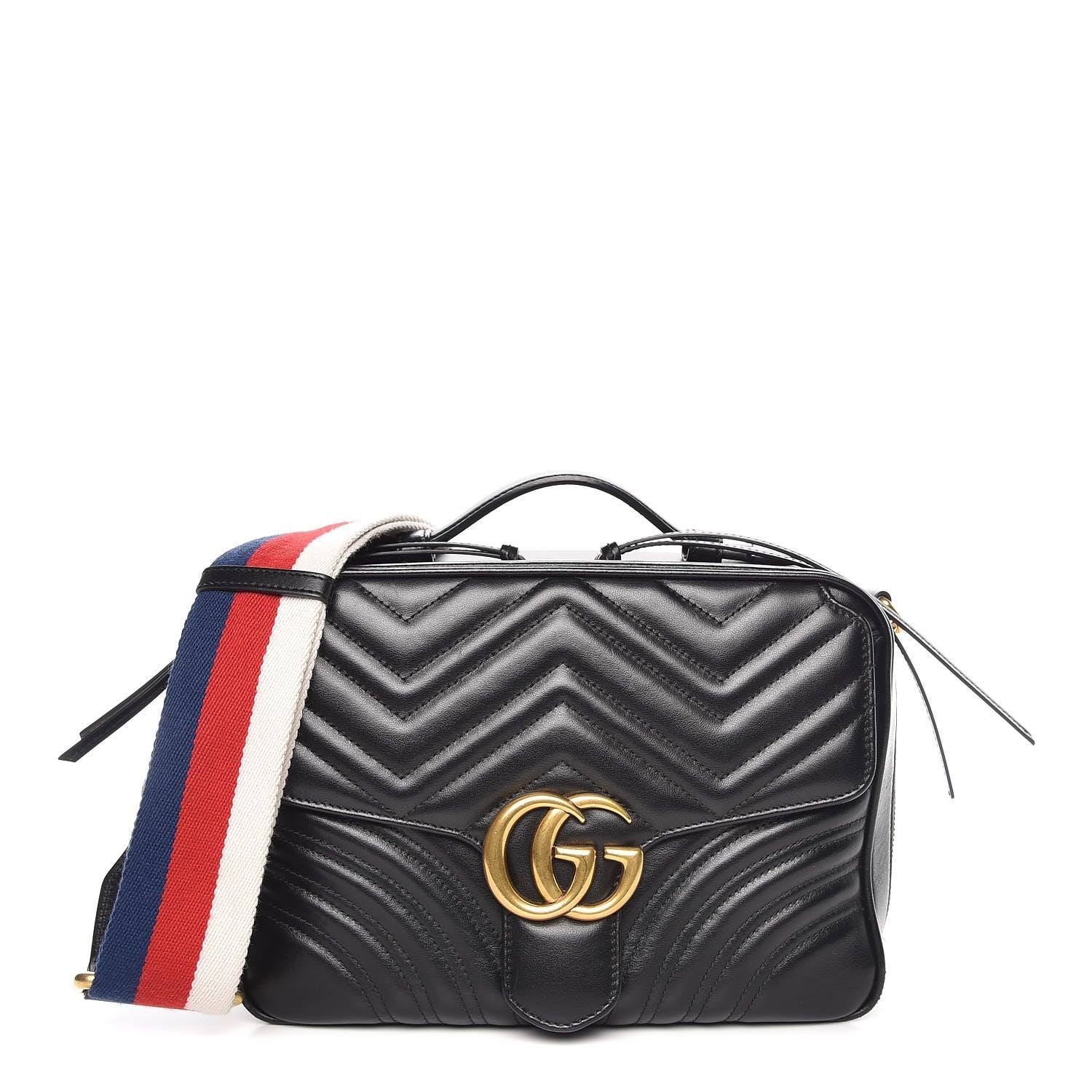 Gucci Calfskin Matelasse Sylvie Web Small GG Marmont Top Handle Shoulder Bag Black 1 of 8