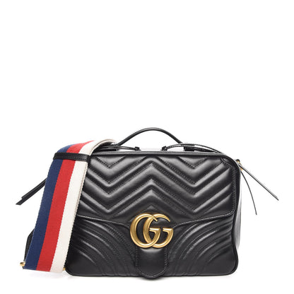 Gucci Calfskin Matelasse Sylvie Web Small GG Marmont Top Handle Shoulder Bag Black 1 of 8