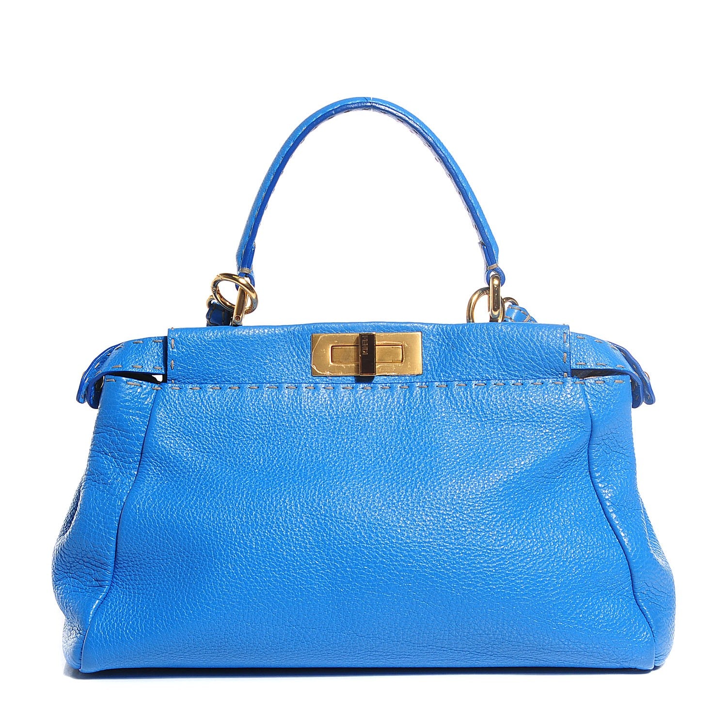 Fendi Cuoio Romano Raffia Selleria Medium Peekaboo Iconic Satchel Blue 1 of 13