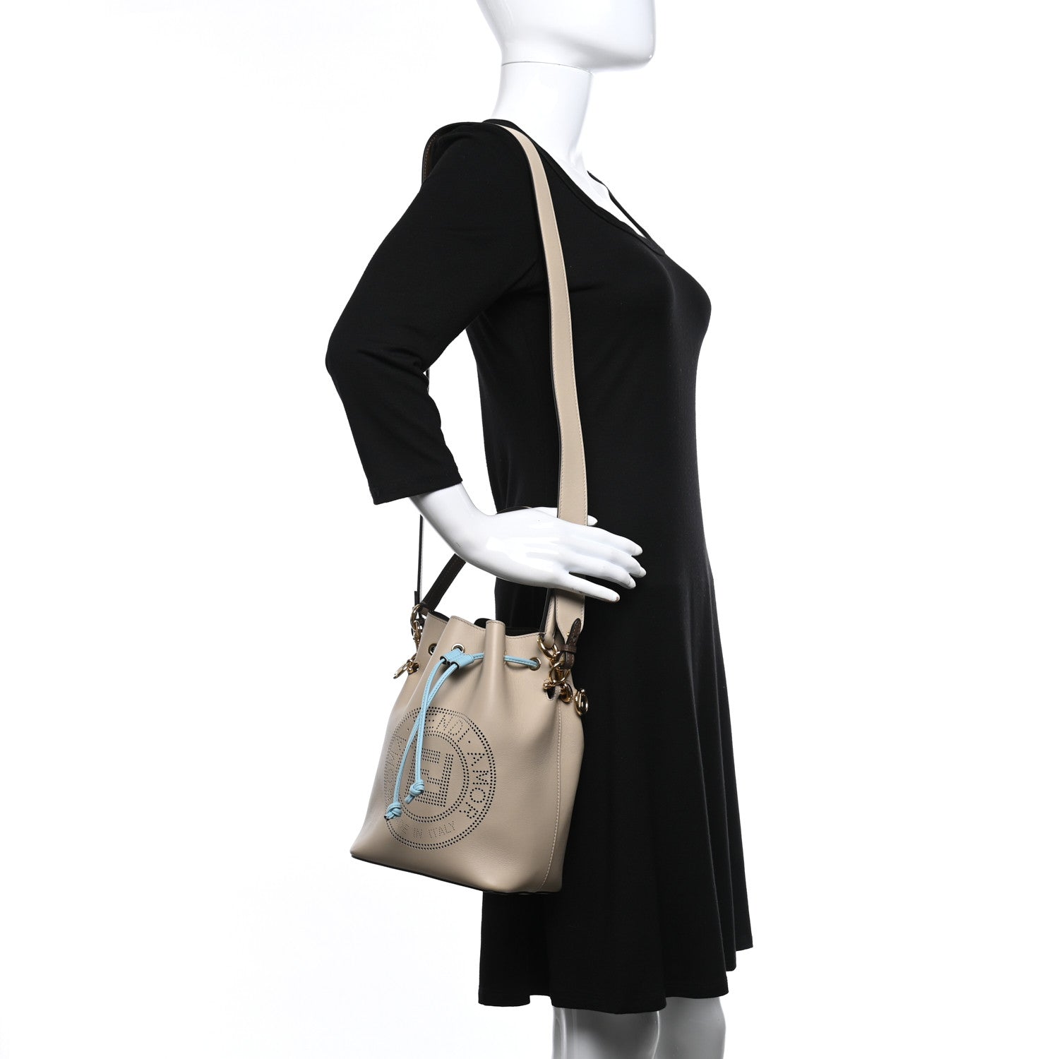 Fendi Vitello Grace F is Fendi Stamp Patch Perforated Small Mon Tresor Bucket Bag Nuvola 2 of 8