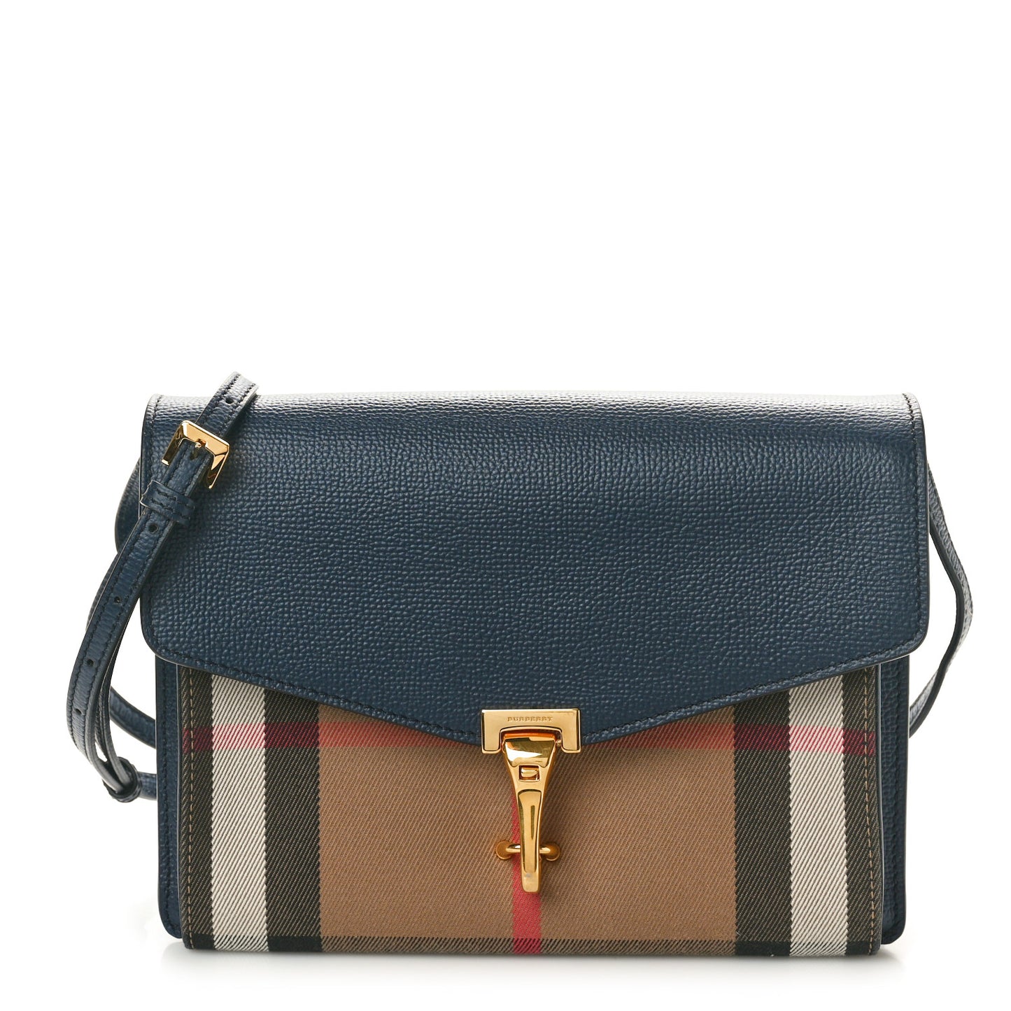 Derby Calfskin House Check Small Macken Crossbody Bag Ink Blue