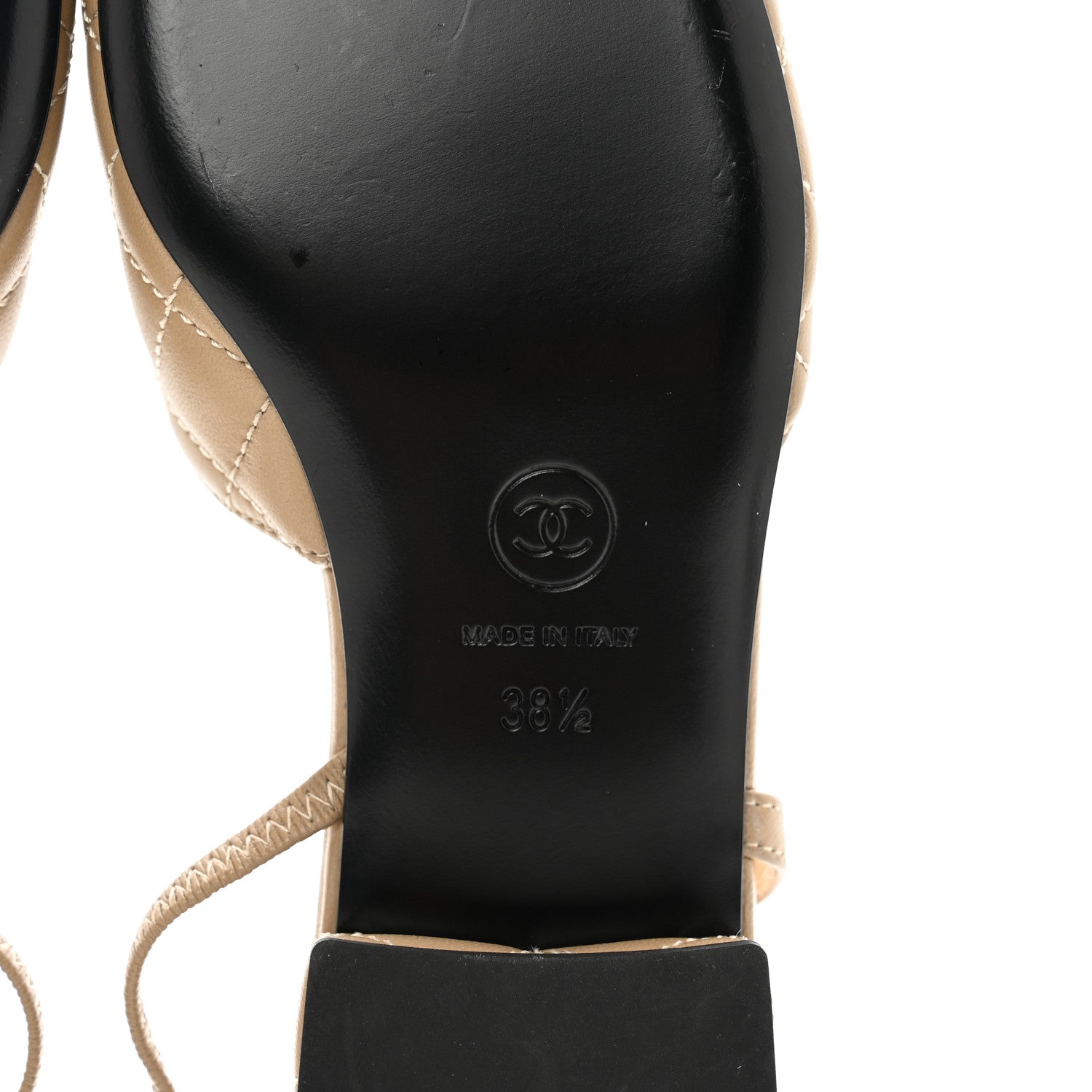 Chanel Lambskin Patent Cap Toe CC Slingback Flats 38.5 Beige Black 6 of 9