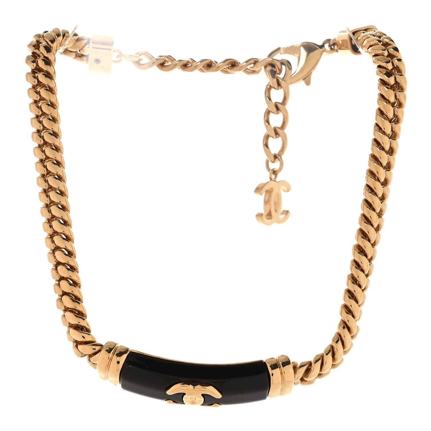 Chanel Metal Enamel CC Chain Choker Necklace Gold Black 3 of 5