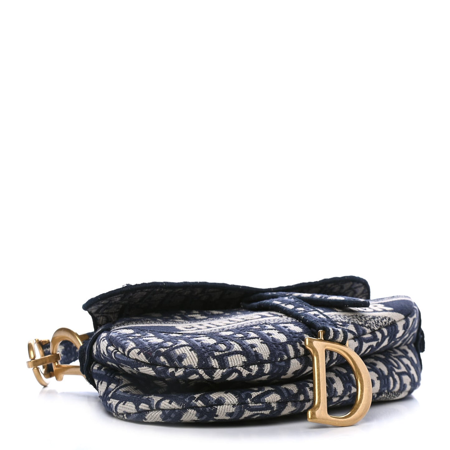 Oblique Embroidered Saddle Bag Blue
