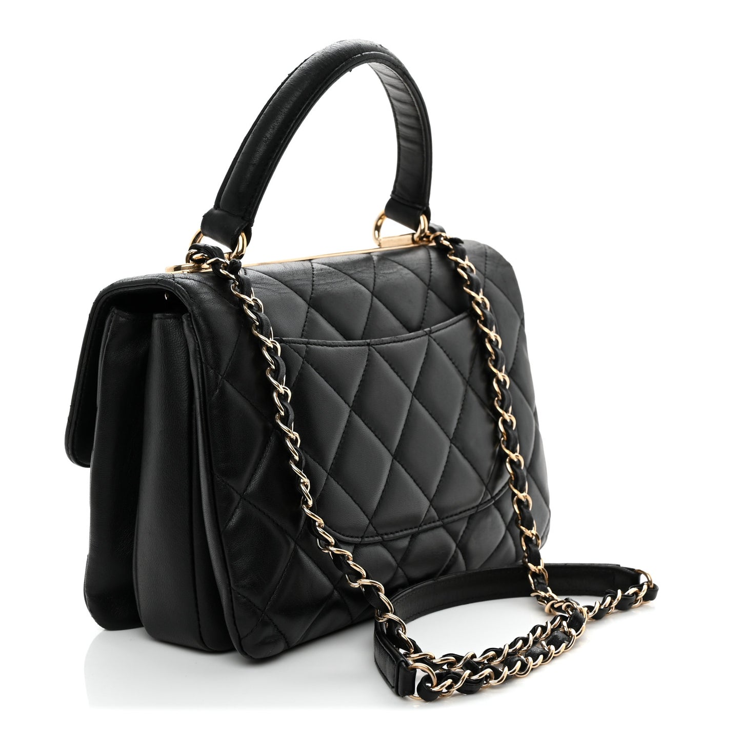 Lambskin Quilted Small Trendy CC Dual Handle Flap Bag Black