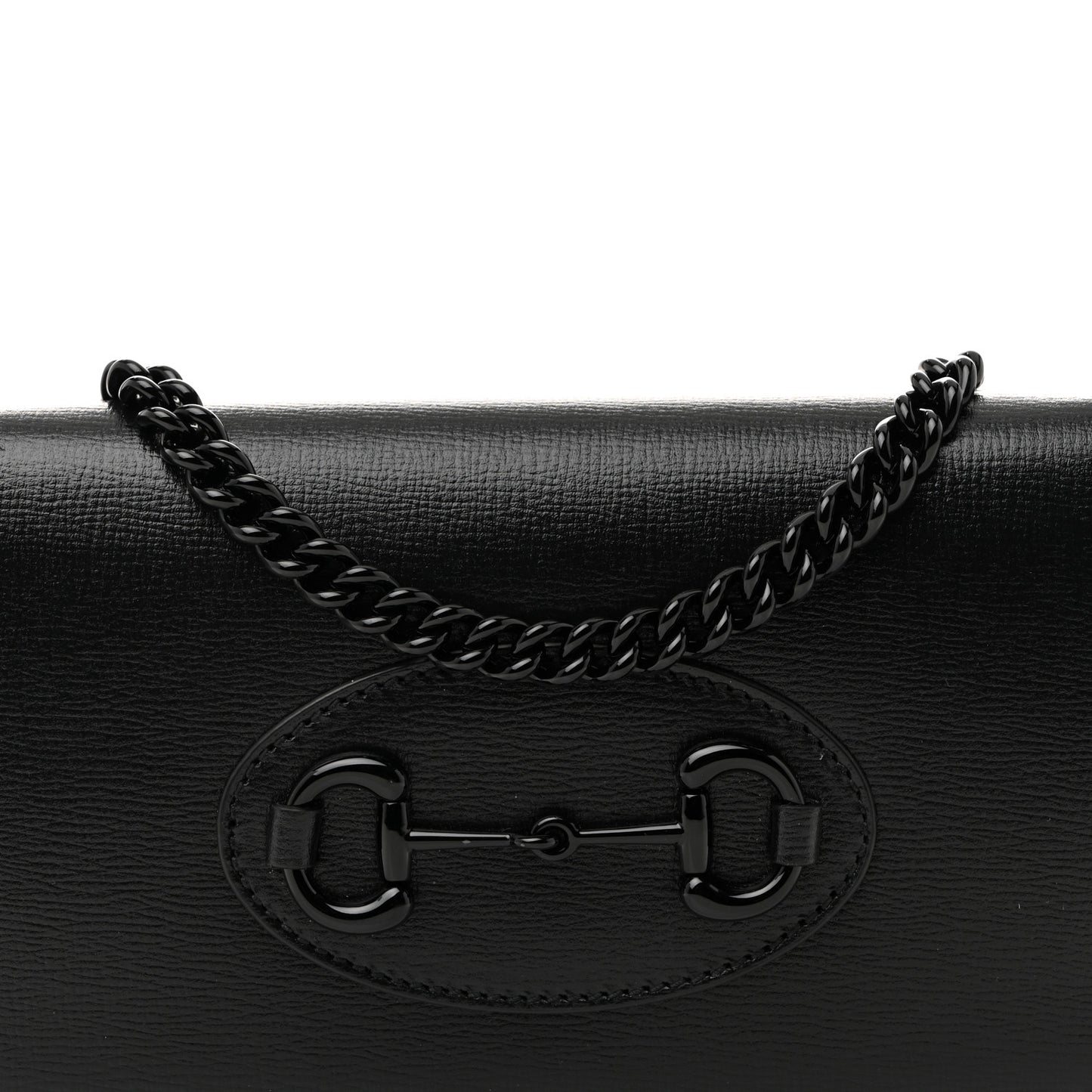 Azalea Calfskin Enamel Horsebit 1955 Wallet On Chain Black